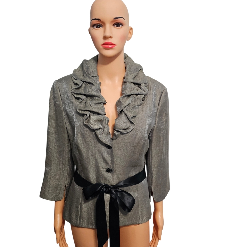 Adrianna Papell Evening Essentials Metallic Ruffled Evening Blazer Sz 14